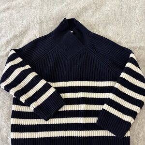 COS Navy and White Striped Ribbed Knit Sweater